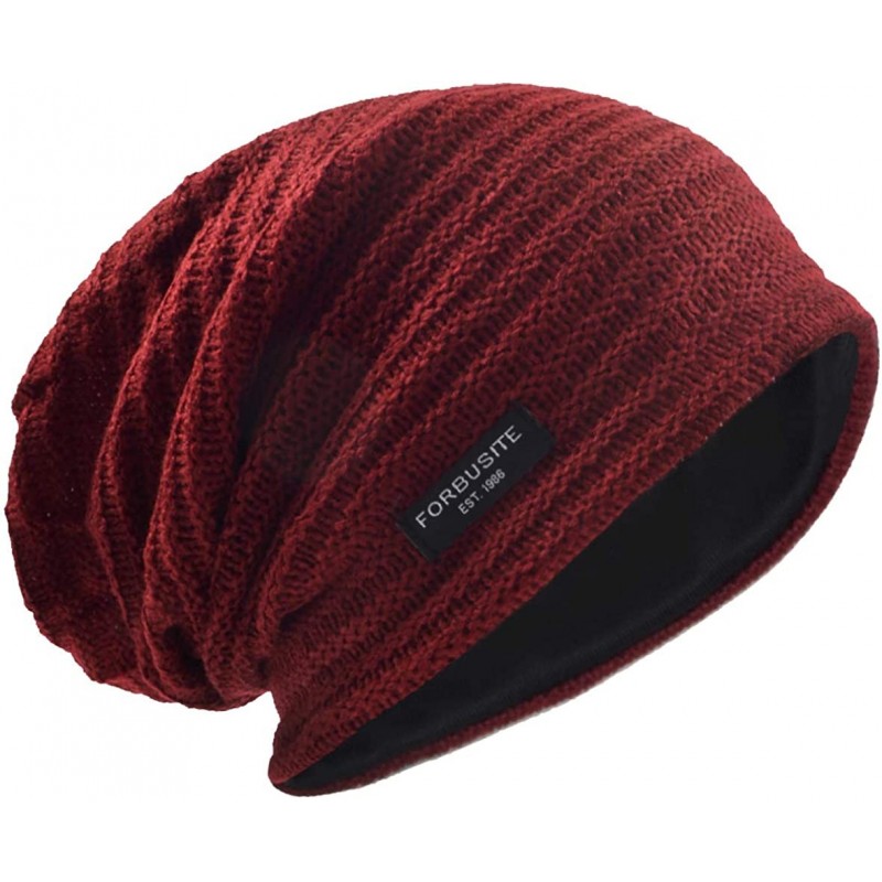 Skullies & Beanies Men's Slouchy Beanie Knit Crochet Rasta Cap for Summer Winter - Wine - C518IK6E2SL $16.26