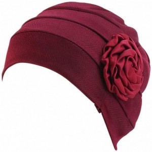 Skullies & Beanies Flower Chemo Turban Ruffle Headwear for Cancer Sleep Beanie Caps - Wine-1 Pair - CY18SIONHKW $9.50