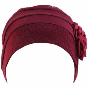 Skullies & Beanies Flower Chemo Turban Ruffle Headwear for Cancer Sleep Beanie Caps - Wine-1 Pair - CY18SIONHKW $9.50