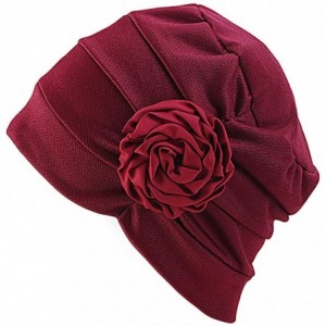 Skullies & Beanies Flower Chemo Turban Ruffle Headwear for Cancer Sleep Beanie Caps - Wine-1 Pair - CY18SIONHKW $9.50