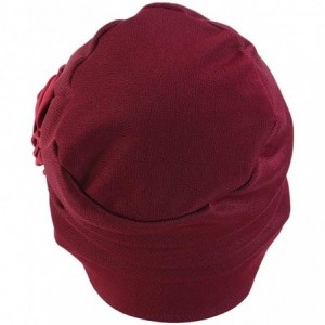 Skullies & Beanies Flower Chemo Turban Ruffle Headwear for Cancer Sleep Beanie Caps - Wine-1 Pair - CY18SIONHKW $9.50