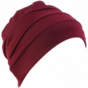 Skullies & Beanies Flower Chemo Turban Ruffle Headwear for Cancer Sleep Beanie Caps - Wine-1 Pair - CY18SIONHKW $9.50