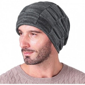 Skullies & Beanies Beanie Hat Winter Warm Knit Hats Slouchy Beanie Thick Skull Cap for Men Women - Black&grey - C018ZT677UN $...