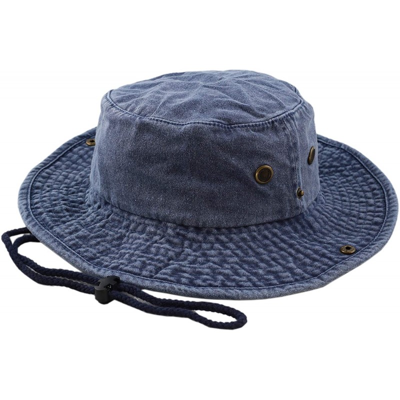Sun Hats 100% Cotton Stone-Washed Safari Wide Brim Foldable Double-Sided Sun Boonie Bucket Hat - Pigment - Blue - CN18R4YTMGZ...