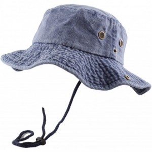 Sun Hats 100% Cotton Stone-Washed Safari Wide Brim Foldable Double-Sided Sun Boonie Bucket Hat - Pigment - Blue - CN18R4YTMGZ...