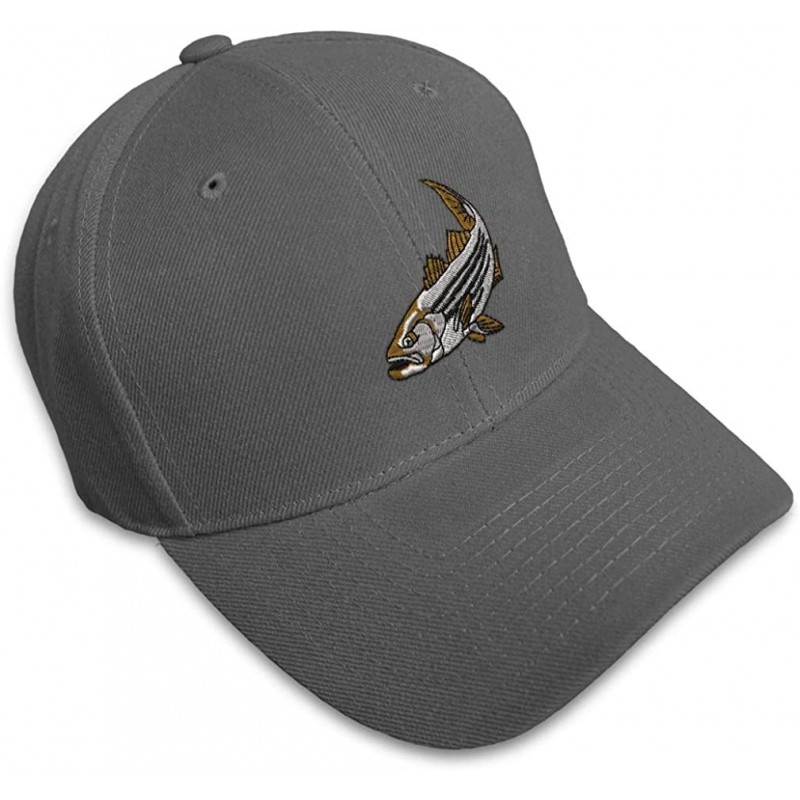 Baseball Caps Custom Baseball Cap Striped Bass Embroidery Acrylic Dad Hats for Men & Women - Dark Grey - CR18SDLZNZE $17.45