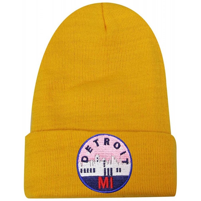 Skullies & Beanies Sk901 Detroit Patch Basic Winter Ski Beanie Hat - Gold - CO186EIH0ON $11.74