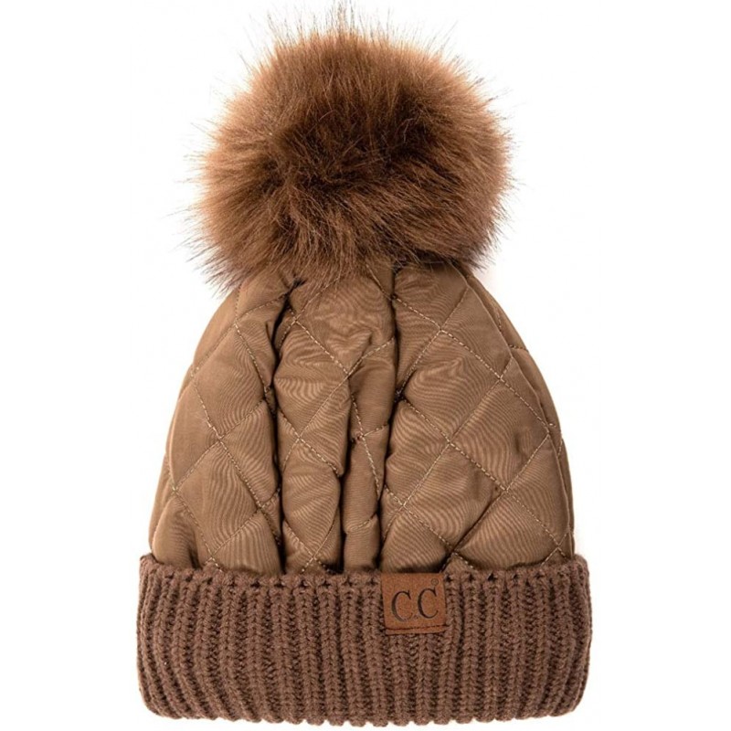 Skullies & Beanies Unisex Warm Trendy Quilted Puffer Warm Soft Solid Color Beanie Hat - Coffee - CC18QHLGOW3 $20.65