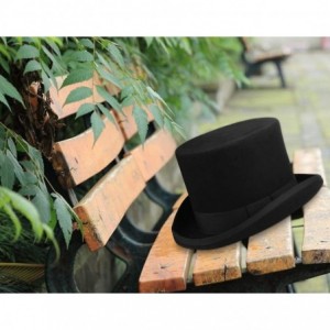 Fedoras Men's 100% Wool Top Hat Satin Lined Party Dress Hats Derby Black Hat - Black - C7185U86HG9 $32.34