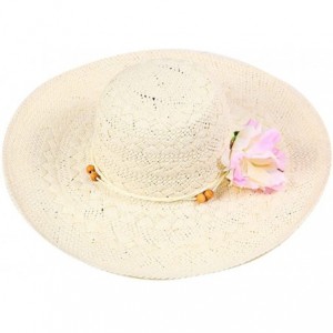 Sun Hats Women Flower Sun Shade Wide Brim Floppy Straw Hat Black FFH047BLK - Beige - CP11FE1S1DF $48.72