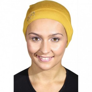 Skullies & Beanies Womens Soft Sleep Cap Comfy Cancer Hat with Studded Flip-Flops Applique - Mustard - CO12NABIB0F $13.24