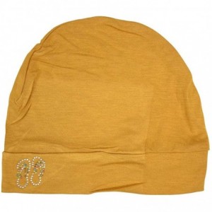 Skullies & Beanies Womens Soft Sleep Cap Comfy Cancer Hat with Studded Flip-Flops Applique - Mustard - CO12NABIB0F $13.24