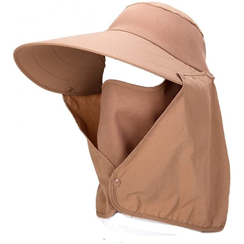 Sun Hats Women Sun Flap Cap Wide Brim Fishing Hat with Removable Face Mask & Neck Flap UPF 50+ - Khaki - CU194EW9DUA $12.15