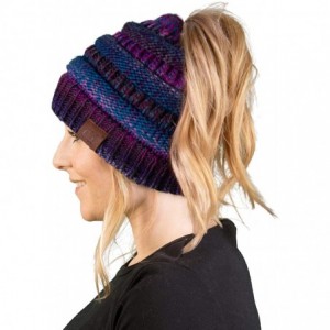 Skullies & Beanies Women's Beanie Ponytail Messy Bun BeanieTail Multi Color Ribbed Hat Cap - A Galaxy Mix - Indigo Purple - C...