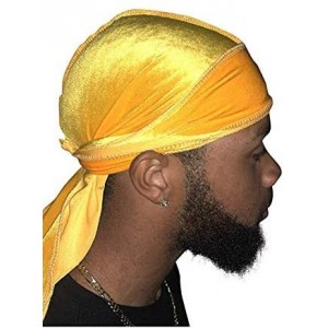 Skullies & Beanies Premium Velvet Durag with Extra Long Straps - Yellow - CS18QOACM45 $13.80