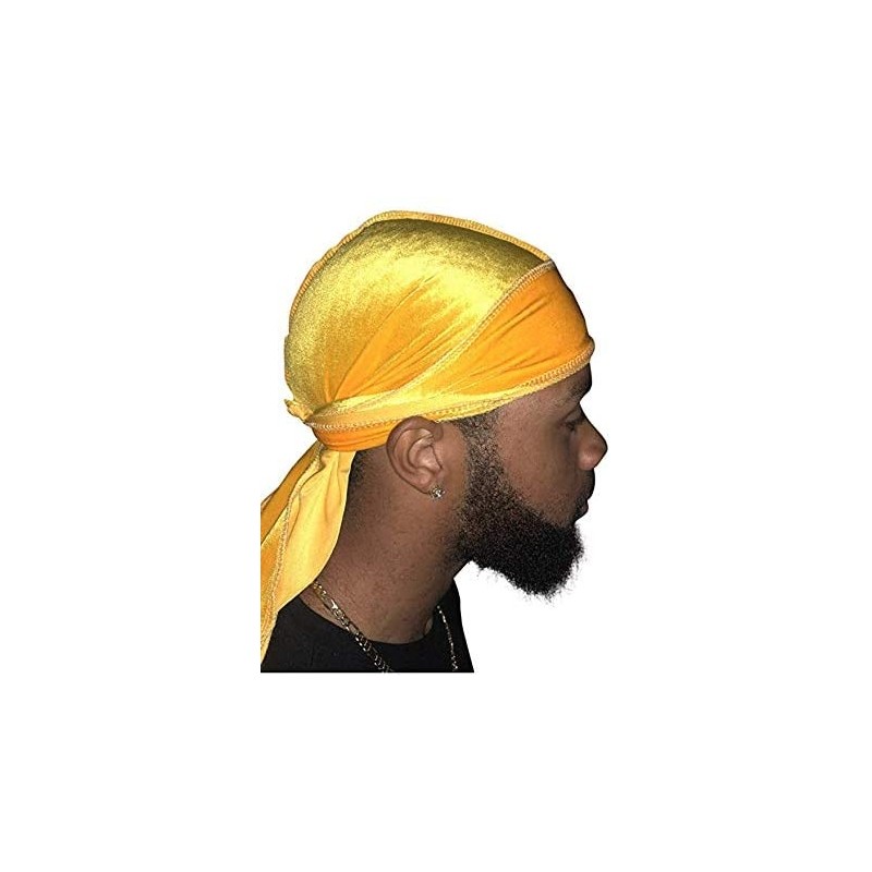 Skullies & Beanies Premium Velvet Durag with Extra Long Straps - Yellow - CS18QOACM45 $13.80