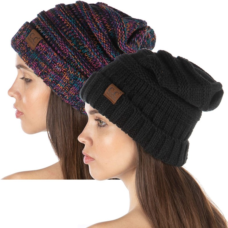 Skullies & Beanies Oversized 2-Pack Bundle - Solid Black- 3 Tone Black Multi - CB18YUS6505 $21.45