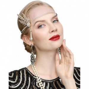 Headbands Art Deco 1920s Flapper Great Gatsby Leaf Wedding Bridal Tiara Pearl Headpiece Headband - Gold - CN12M9AG5XP $15.91