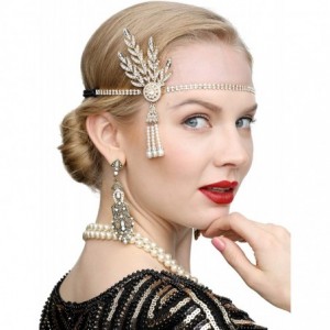 Headbands Art Deco 1920s Flapper Great Gatsby Leaf Wedding Bridal Tiara Pearl Headpiece Headband - Gold - CN12M9AG5XP $15.91