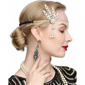 Headbands Art Deco 1920s Flapper Great Gatsby Leaf Wedding Bridal Tiara Pearl Headpiece Headband - Gold - CN12M9AG5XP $15.91