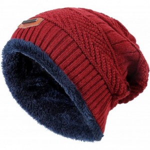 Skullies & Beanies Men Beanies Hat Winter Thick Warm Knit Skull Cap Hat Scarf Set - Wine Red - C918IOARTWZ $11.49