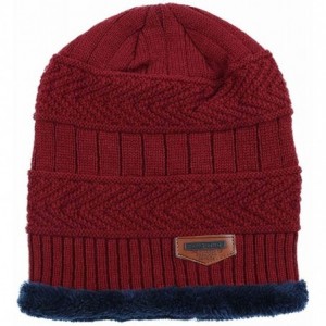 Skullies & Beanies Men Beanies Hat Winter Thick Warm Knit Skull Cap Hat Scarf Set - Wine Red - C918IOARTWZ $11.49