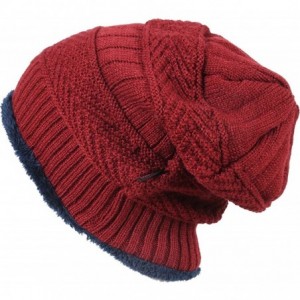 Skullies & Beanies Men Beanies Hat Winter Thick Warm Knit Skull Cap Hat Scarf Set - Wine Red - C918IOARTWZ $11.49