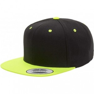 Baseball Caps Yupoong Premium Classic Snapback Hat - Flat Brim- Adjustable Ballcap w/Hat Liner - Black/Neon Green - CD18GYA4I...
