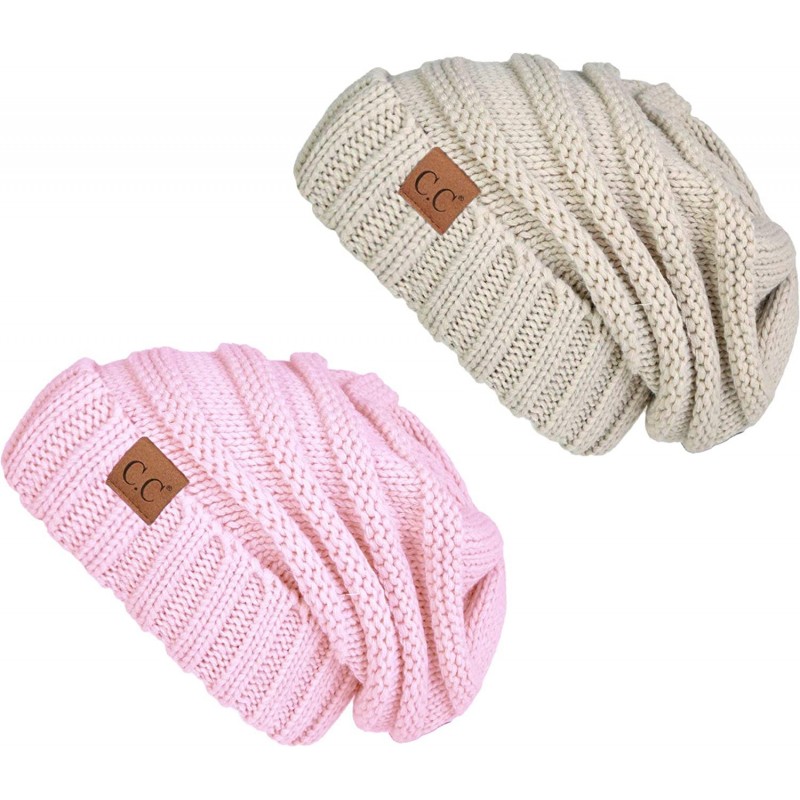 Skullies & Beanies Oversized Beanie Bundle - Pale Pink & Beige (2 Pack) - CQ18NGO50DM $18.92