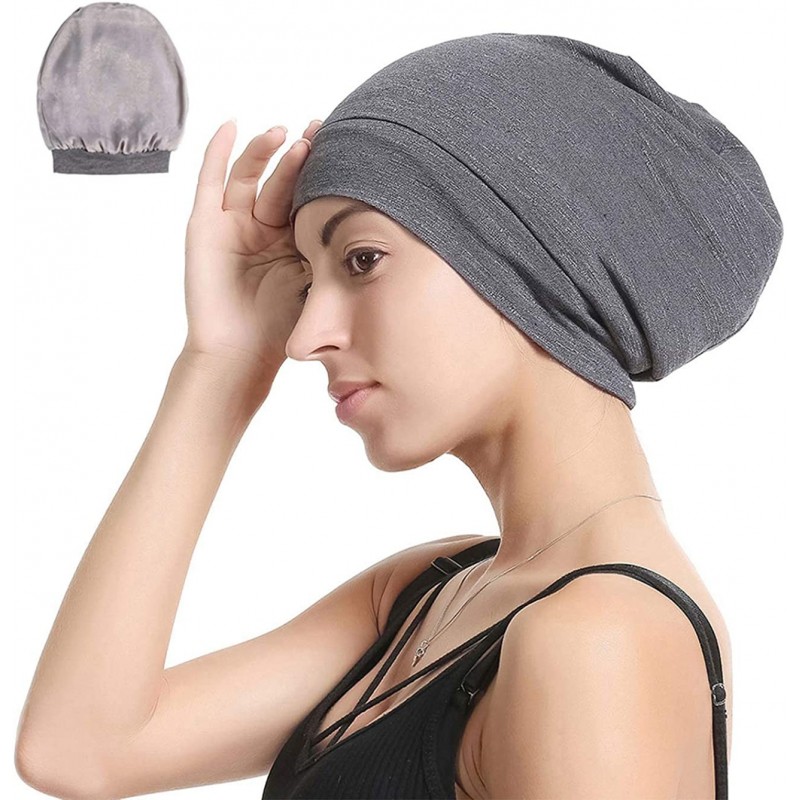 Skullies & Beanies Satin Silk Lined Sleep Cap Beanie Slap Hat - Gifts for Women - Dark Grey - CT18KEAS9R8 $10.73