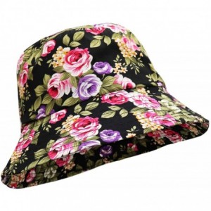 Bucket Hats Unisex 100% Cotton Packable Bucket Hat Sun hat for Men Women - Flowers Black - CO18RLR4ZE4 $7.74
