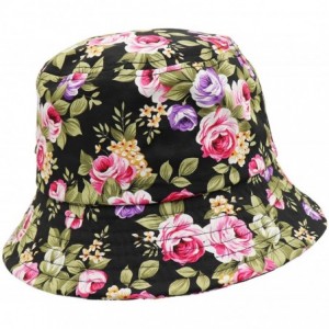 Bucket Hats Unisex 100% Cotton Packable Bucket Hat Sun hat for Men Women - Flowers Black - CO18RLR4ZE4 $7.74