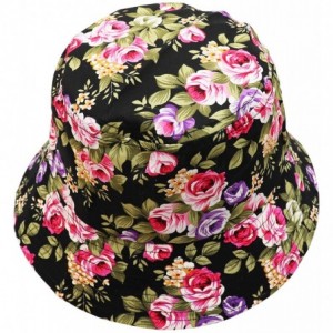 Bucket Hats Unisex 100% Cotton Packable Bucket Hat Sun hat for Men Women - Flowers Black - CO18RLR4ZE4 $7.74