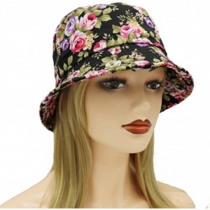 Bucket Hats Unisex 100% Cotton Packable Bucket Hat Sun hat for Men Women - Flowers Black - CO18RLR4ZE4 $7.74