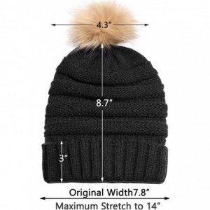 Skullies & Beanies Winter Hats for Womens Knit Slouchy Skullies Beanies Ski Caps with Faux Fur Pom Pom Bobble - Black(fluff B...