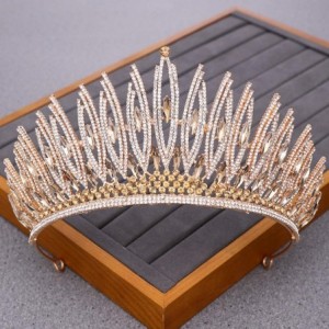 Headbands Luxurious Bridal Crowns And Tiaras Gold Tiara Crystal Rhinestone Wedding Crown-Light Gold6 - Light Gold6 - C21920NM...