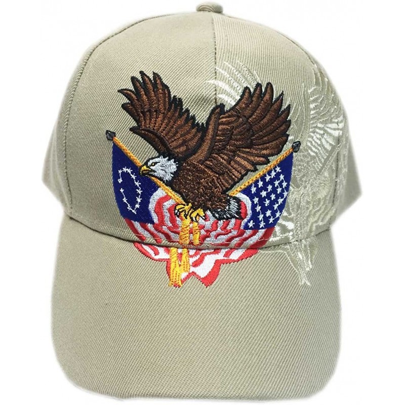 Baseball Caps Patriotic Embroidered American Flags Print Baseball Cap - Khaki - CP18T57U3ZW $16.69