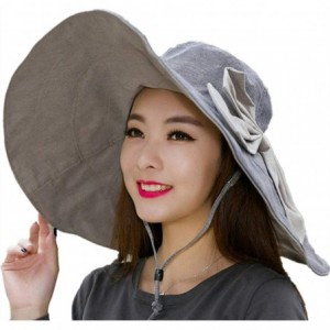 Sun Hats Women Large Bow Wide Brim Hat Foldable Floppy Reversible Hat UPF50 Sun Beach Vacation - Deep Gray - CG18WLLX939 $20.45