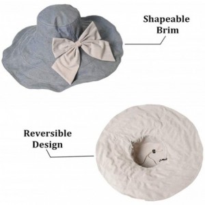 Sun Hats Women Large Bow Wide Brim Hat Foldable Floppy Reversible Hat UPF50 Sun Beach Vacation - Deep Gray - CG18WLLX939 $13.01