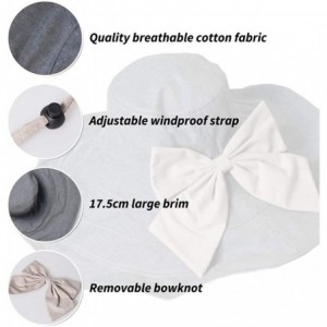 Sun Hats Women Large Bow Wide Brim Hat Foldable Floppy Reversible Hat UPF50 Sun Beach Vacation - Deep Gray - CG18WLLX939 $13.01