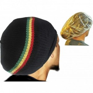 Skullies & Beanies Black Rasta Hat Slouchy Woven Dreadlocks Stripe Knit Rasta Beret tam w/Large Shower Cap. 2 Pcs - C218H83CD...