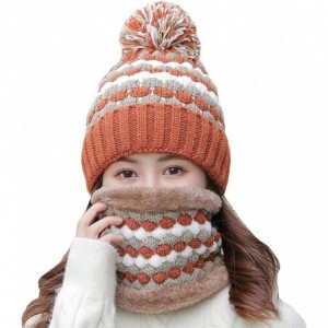 Skullies & Beanies 2 Pcs Knitted Hat Scarf Set for Women Winter Warm Fleece Lined Beanie Hat Ski Hat with Pompom - Caramel - ...