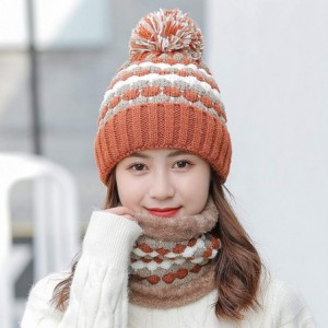 Skullies & Beanies 2 Pcs Knitted Hat Scarf Set for Women Winter Warm Fleece Lined Beanie Hat Ski Hat with Pompom - Caramel - ...