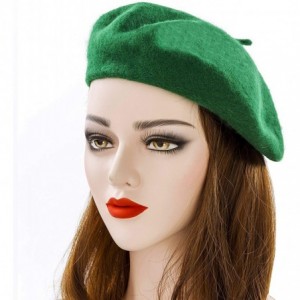 Berets Women Wool Beret Hat Solid Color French Style Warm Cap - Green - CW18LRY5QD2 $12.66