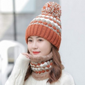 Skullies & Beanies 2 Pcs Knitted Hat Scarf Set for Women Winter Warm Fleece Lined Beanie Hat Ski Hat with Pompom - Caramel - ...