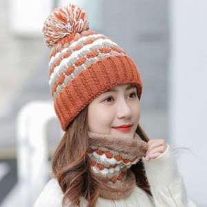 Skullies & Beanies 2 Pcs Knitted Hat Scarf Set for Women Winter Warm Fleece Lined Beanie Hat Ski Hat with Pompom - Caramel - ...