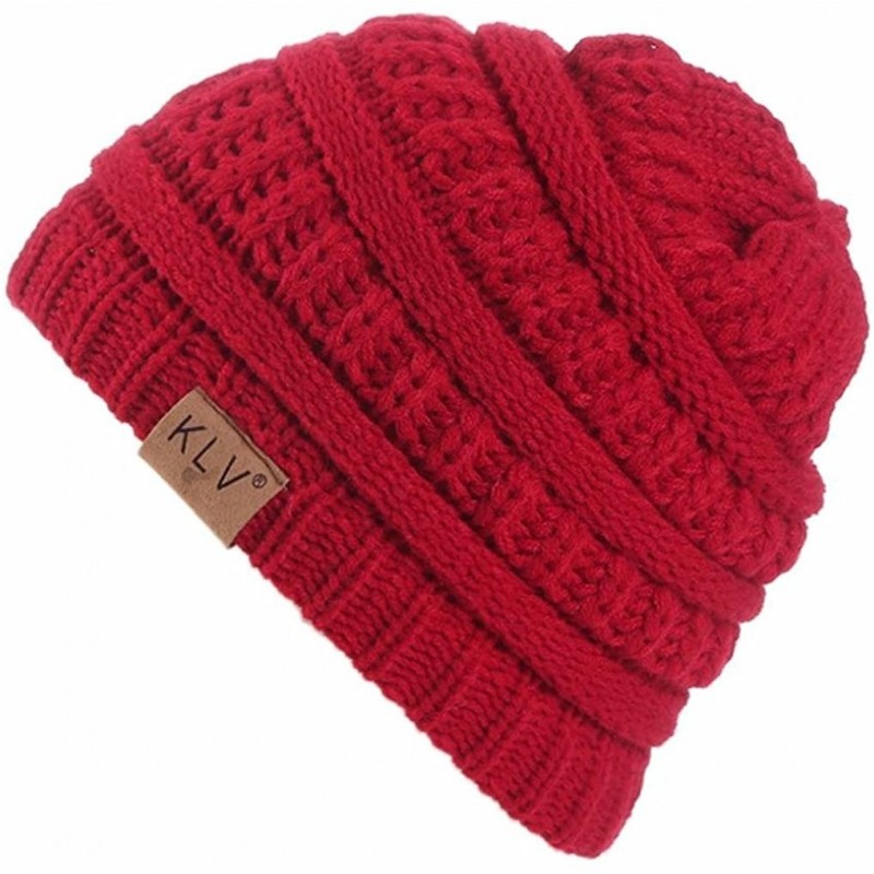 Skullies & Beanies Beanie Hat for Boys and Girls- KLV Winter Trendy Warm Hats Knit Slouchy Thick Skull Cap - Wine Red - C8188...