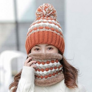 Skullies & Beanies 2 Pcs Knitted Hat Scarf Set for Women Winter Warm Fleece Lined Beanie Hat Ski Hat with Pompom - Caramel - ...