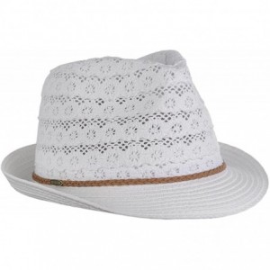 Fedoras Children's Brown Braided Trim Spring Summer Cotton Lace Vented Fedora Hat - White - CR17YQ2TDEW $21.84