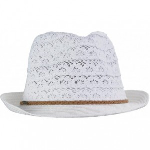 Fedoras Children's Brown Braided Trim Spring Summer Cotton Lace Vented Fedora Hat - White - CR17YQ2TDEW $9.20